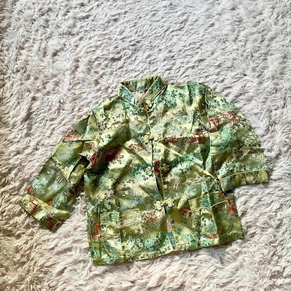 Peony Vintage Style Chinese Satin Jacket Kids Small Floral Landscape Artisan